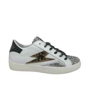 SMR Semerdjian LARRY Blanc Argent Léopard Sneakers Baskets adulte