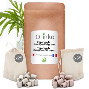 Lot 25 perles grises + 35 perles roses de céramiques EM - ORINKO