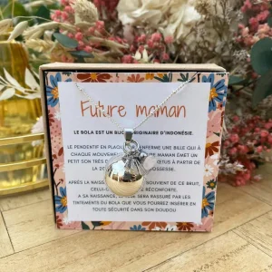 Bola de grossesse bohème en plaqué argent - Pierre naturelle et Demi soleil