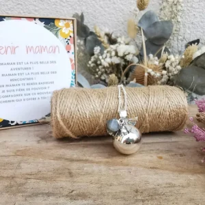 Bola de grossesse en plaqué argent - Pierre naturelle et Demi soleil