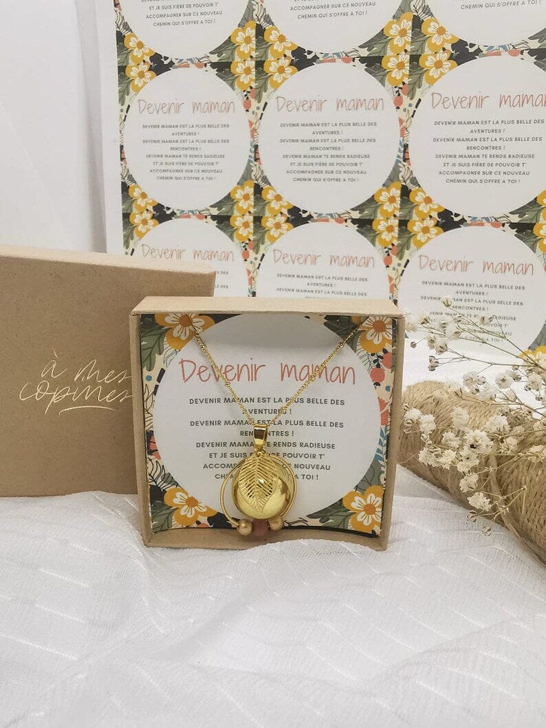 Bola de grossesse en plaqué or avec feuille et anneau de perles – Image 7