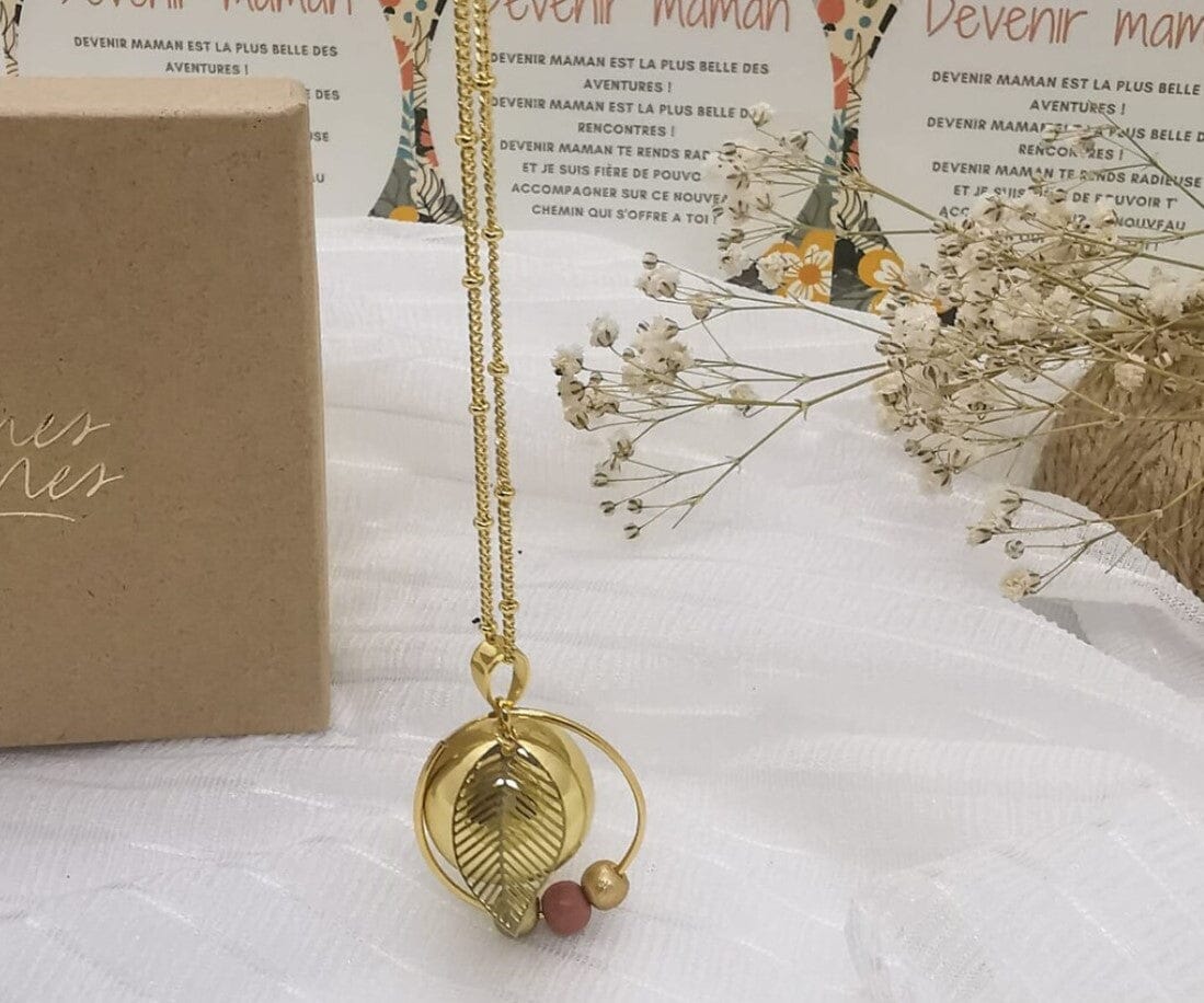 Bola de grossesse en plaqué or avec feuille et anneau de perles – Image 8