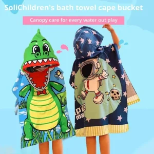 Cape de Bain Bébé à Capuche – Dinosaure ou Astronaute, Microfibre Douce et Séchage Rapide