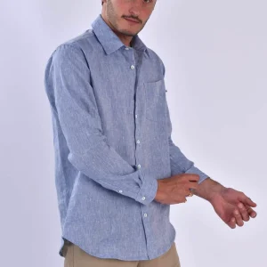 Chemise Zeus en lin bleu chambray