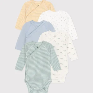 Lot de 5 bodies croisés manches longues (tailles 0m-12m)